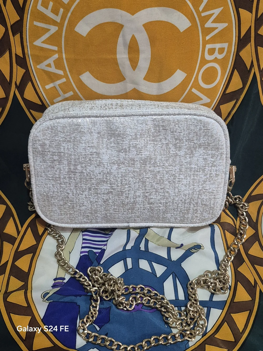 CHANEL White And Gold  Crossbody Camera Bag